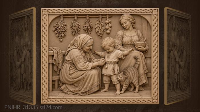 Grandmother fastens an amulet on the toddler 3d STL model