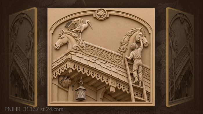 Boy wiping the eye of a roof finial 3d STL model
