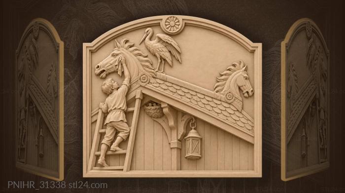 Horses at roof ridge with stork 3d STL model