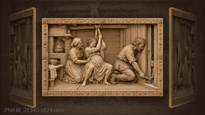 Laboring mother grips the hanging sash 3d STL model
