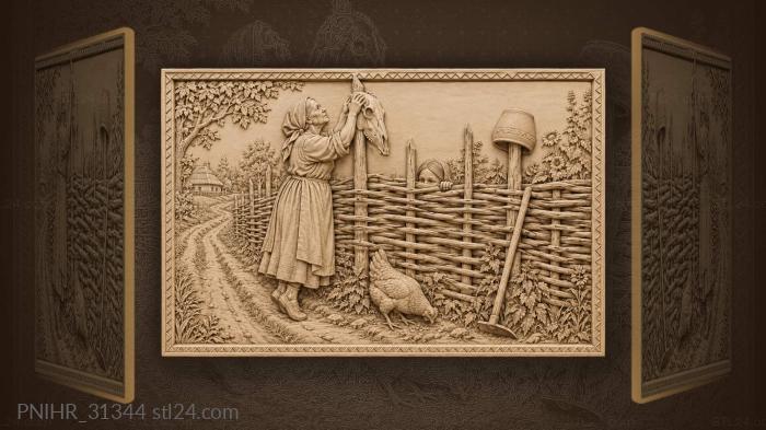 Wattle fence ritual scene 3d STL model