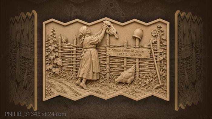 Old woman fence horse skull scene 3d STL model