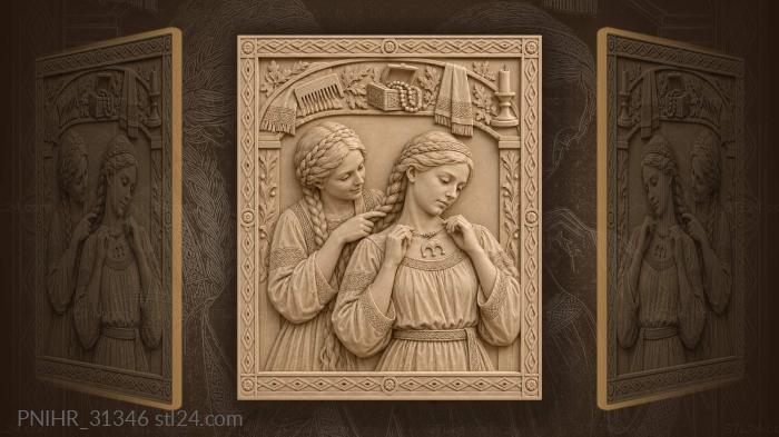 Girl adjusting ancient lunar amulet reflection 3d STL model