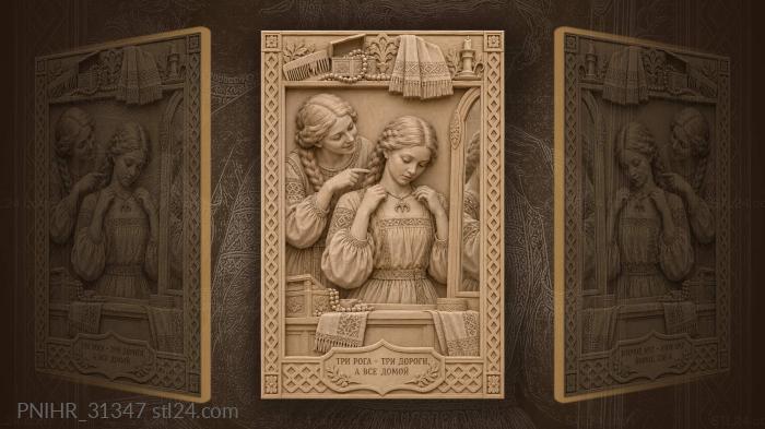 Girl adjusting ancient amulet with friend 3d STL model