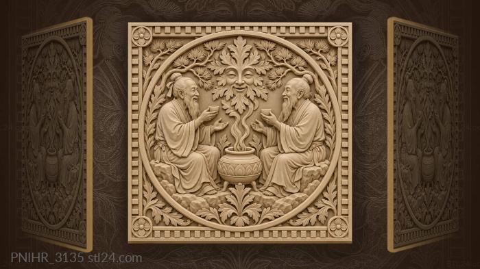 Old friends sharing warm tea 3d STL model