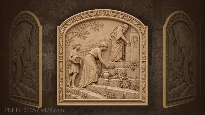 Woman begins offerings below ancient post 3d STL model