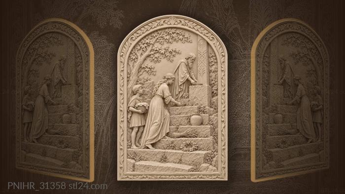 Family carries gifts up mossy steps 3d STL model