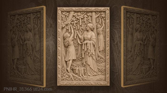 Girl ties a ribbon to the bough 3d STL model