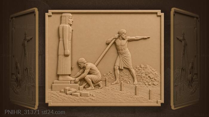 Workers aligning sacred pillar sunrise 3d STL model