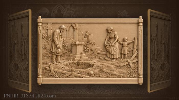 Child guides an elder past fallen stakes 3d STL model