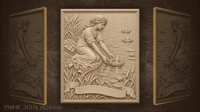 Girl releasing wreaths into the river 3d STL model