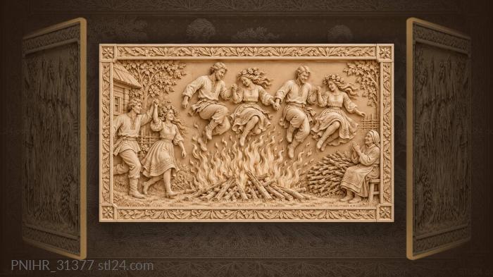 Couples leaping over a bonfire 3d STL model