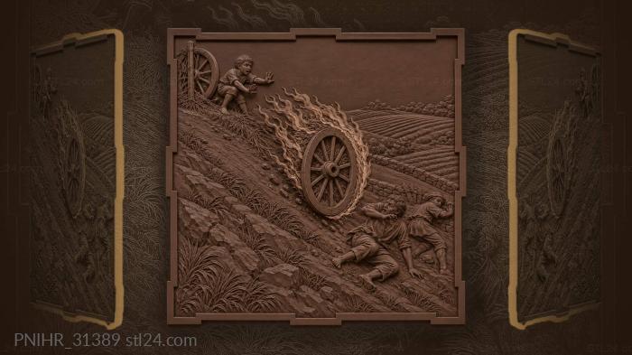 Fiery wheel racing down hillside 3d STL model