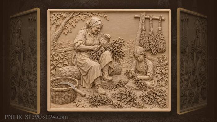 Herbalist with daughter sorting harvest 3d STL model