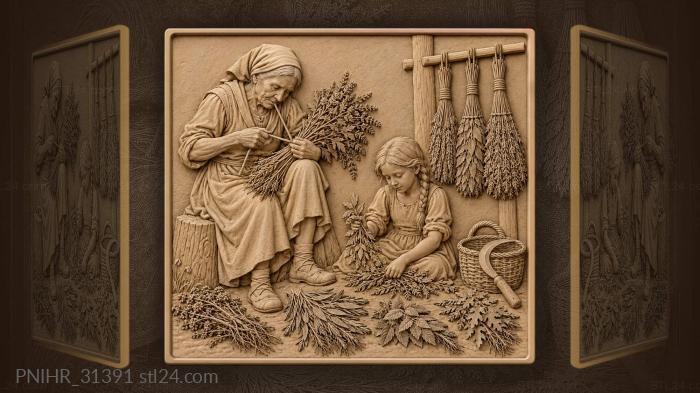 Herbalist binds a broom of healing herbs 3d STL model