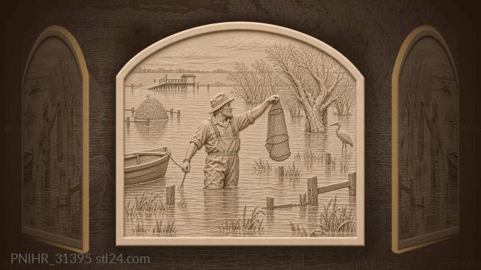 Fisherman searches the flood for stakes 3d STL model