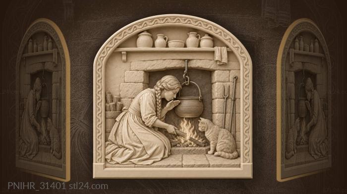 Warm hearth and watchful cat 3d STL model