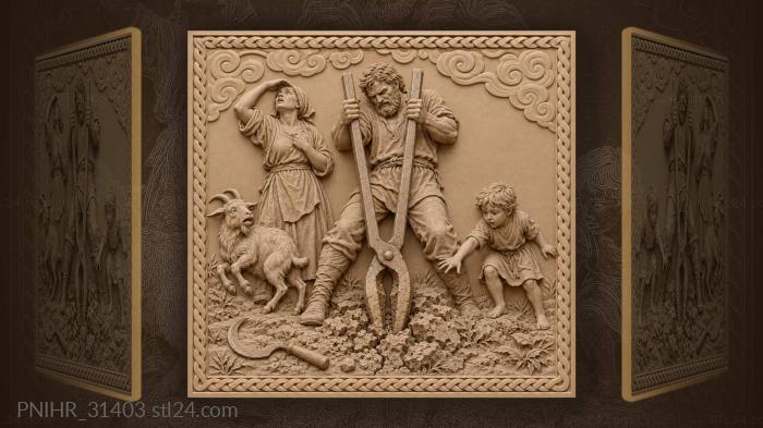 Tongs plunge into the earth before villagers 3d STL model