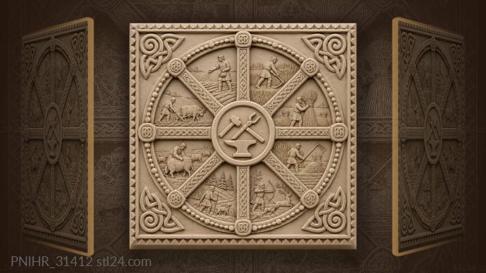 Wheel of the year around crossed hammers 3d STL model