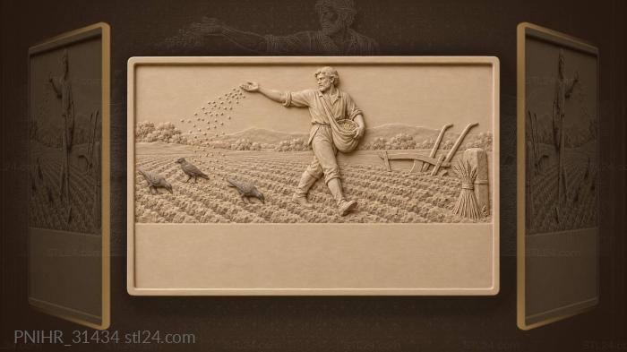Sower casts grain across windy furrows 3d STL model