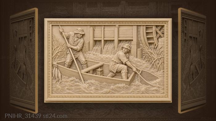 Mill sluice and hidden fisherman 3d STL model