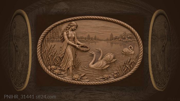 Lada with swans by the lake 3d STL model