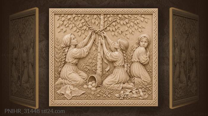 Birch tree girls braiding ribbons 3d STL model