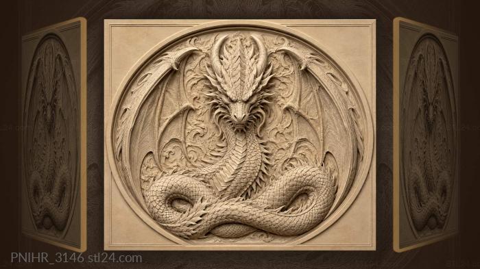 Majestic dragon encircling empty space 3d STL model