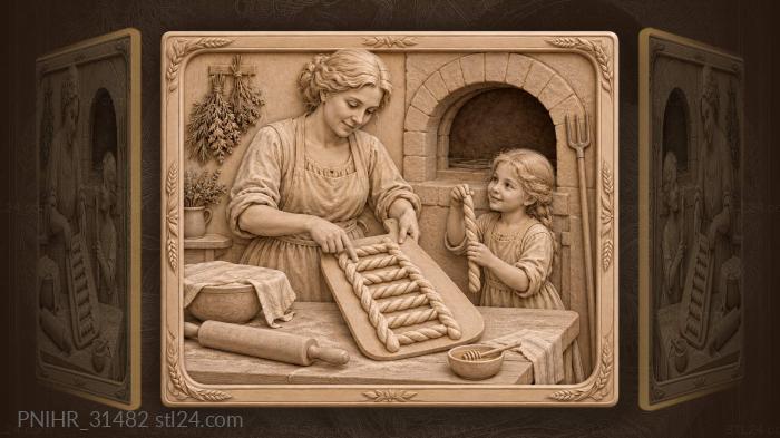 Woman baking braided dough ladder 3d STL model