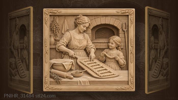 Woman baking braided ladder for grandfather 3d STL model