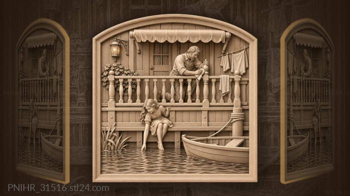 Girl trails her fingers beneath drying laundry 3d STL model