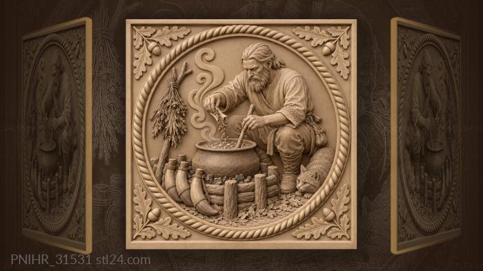 Ancient wizard brewing herbal potion 3d STL model