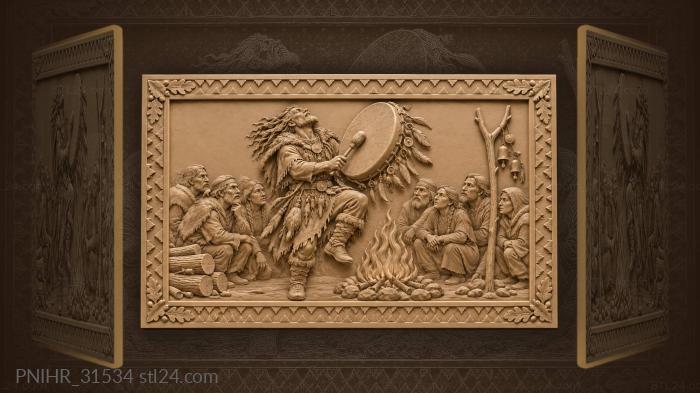 Shaman drumming spirits awake fire 3d STL model