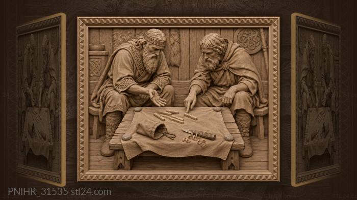 Old men sorting wood splinters 3d STL model