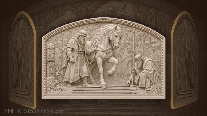 White stallion with volkhv and spears 3d STL model
