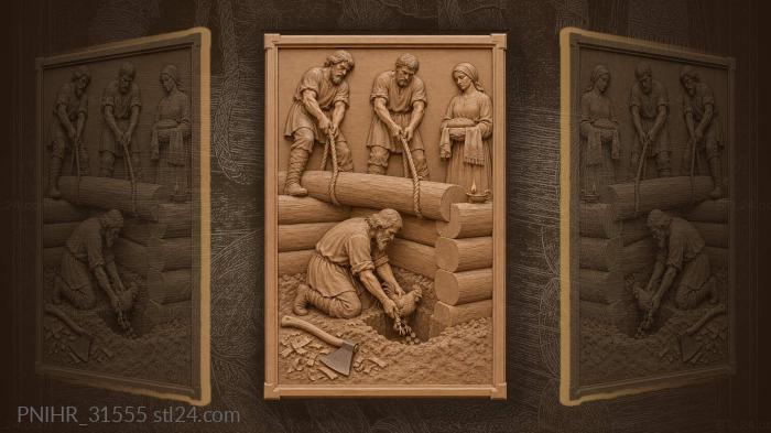 Builder lowers an offering beneath the logs 3d STL model