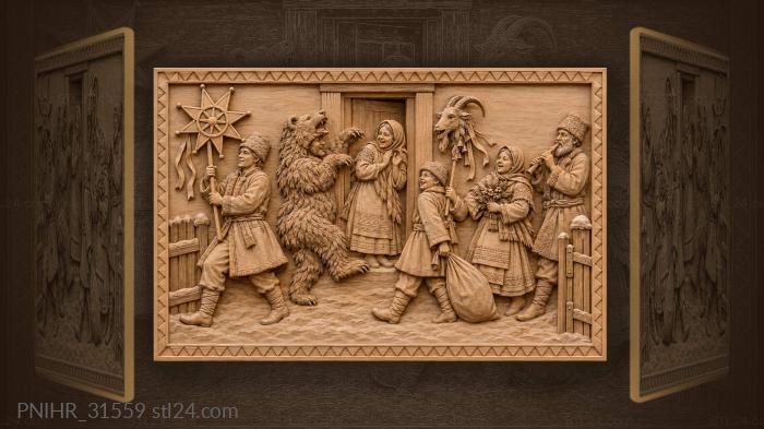 Revelers parade with bear and piper 3d STL model