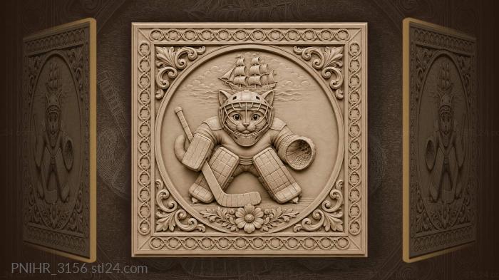 Hockey cat with ship and flowers 3d STL model
