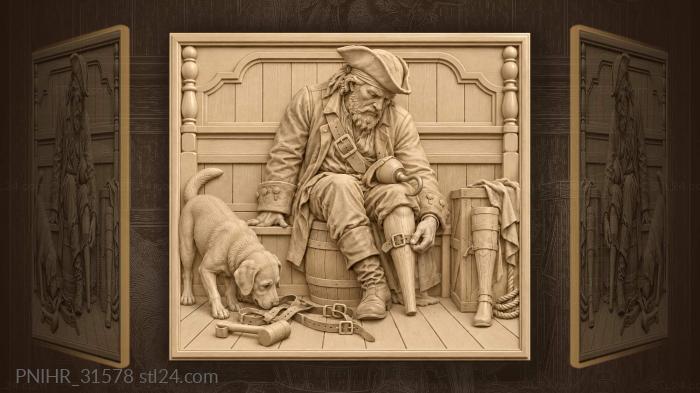 Dog sniffing at the spare peg leg 3d STL model