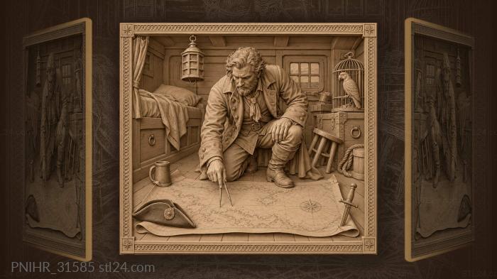 Kneeling captain pins chart with mug 3d STL model