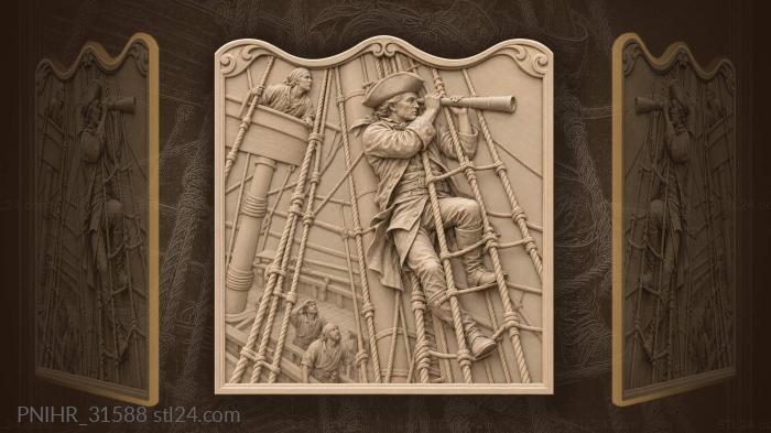 Captain wedged in the rigging with spyglass 3d STL model
