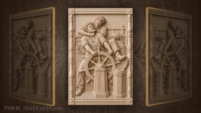 Two men wrestling over the wheel 3d STL model