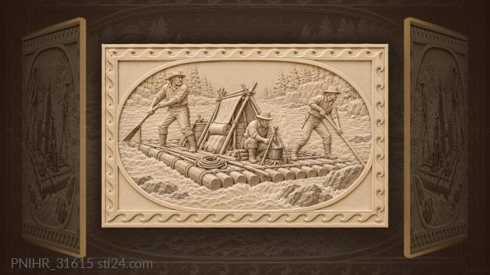 Raftsmen steer the timber float downstream 3d STL model