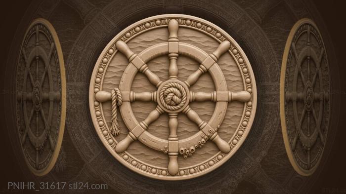Nautical wheel with rope details 3d STL model