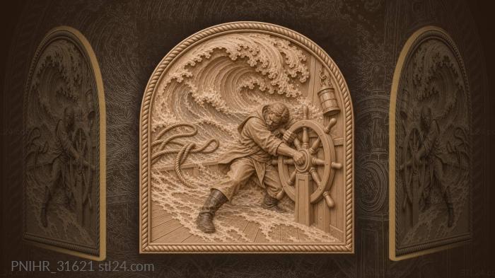 Steersman wrestles wheel beneath breaking sea 3d STL model
