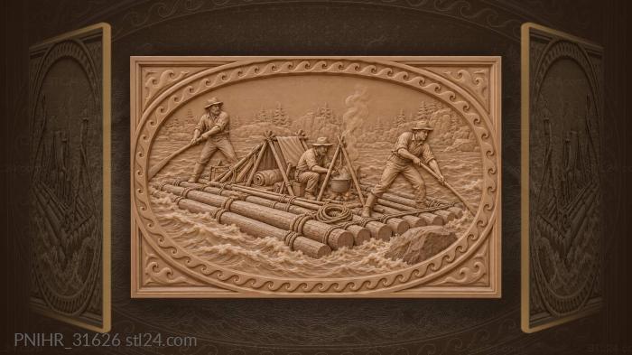 Loggers ride the river through forest bends 3d STL model