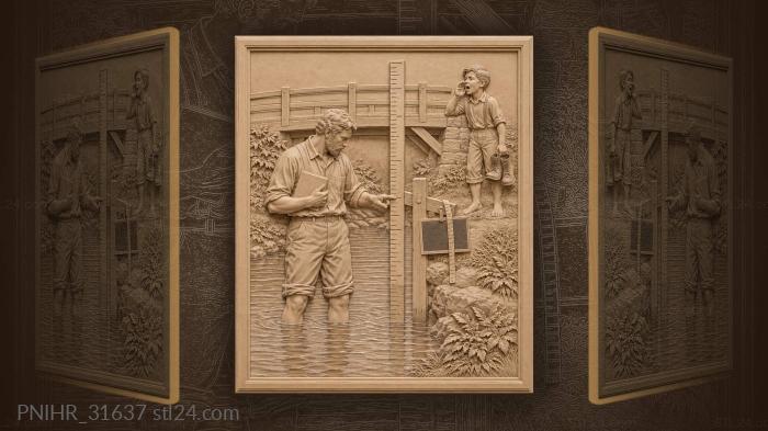 Surveyor measures the river while barefoot 3d STL model