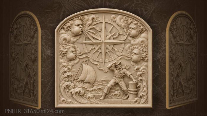 Windswept rose compass nautical scene 3d STL model