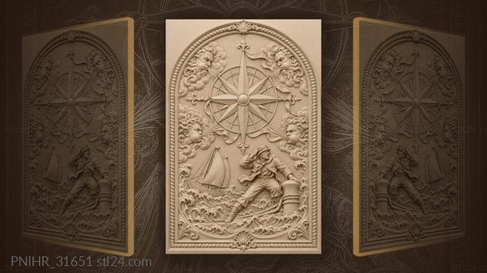 Windswept compass rose nautical scene 3d STL model