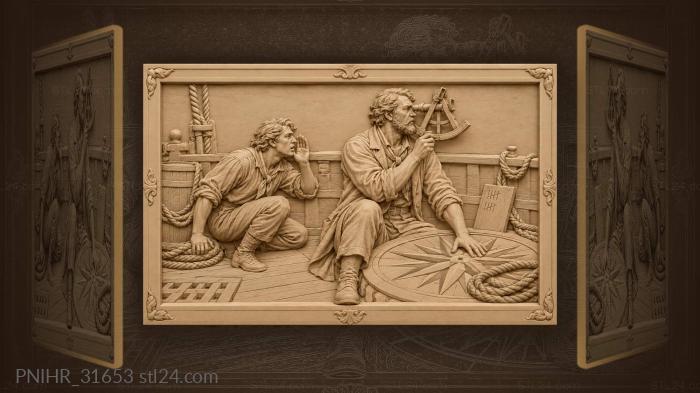 Navigator with sextant and compass rose 3d STL model